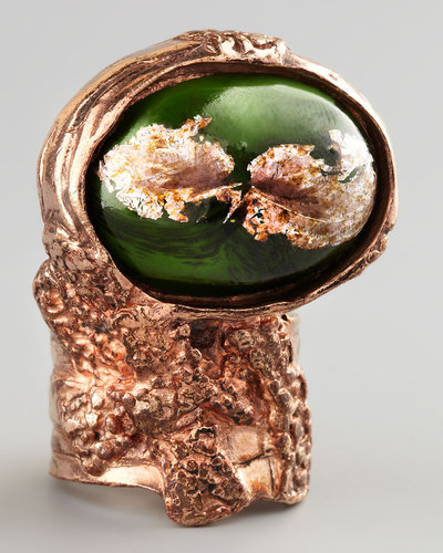 Yves Saint Laurent Green Glass Arty Ring, Rose Golden