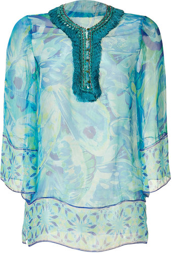 Matthew Williamson Escape Aqua embellished Sheer Silk Tunic