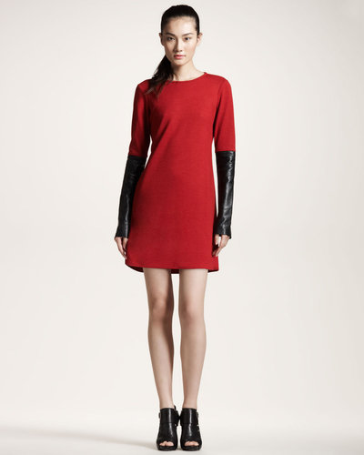 10 Crosby Derek Lam Leather-Sleeve Dress