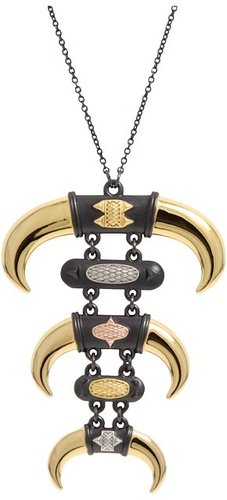 House of Harlow 1960 - Triple Horn and Metal Stone Pendant Necklace (14K Yellow Gold Plated/Gunmetal/Rose Gold Plated/Silver Pla
