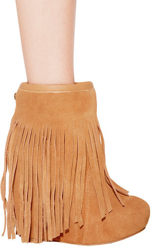 Veleta Suede Wedge Ankle Boot with Fringe in Chestnut - by koolaburra