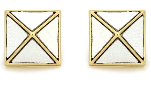 Belle Noel White Leather Pyramid Stud Earrings