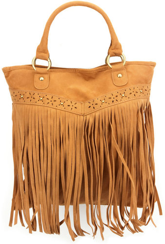 Faux Suede Fringe Tote Bag