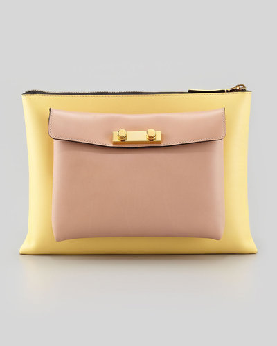 Marni Flat Portfolio Removable-Pocket Bag, Yellow/Rose
