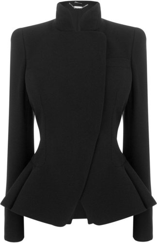 Black Crepe Wool Asymmetric Bustle Jacket