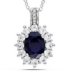 4 Carat Created Blue and White Sapphire & Diamond Sterling Silver Pendant w/Chain