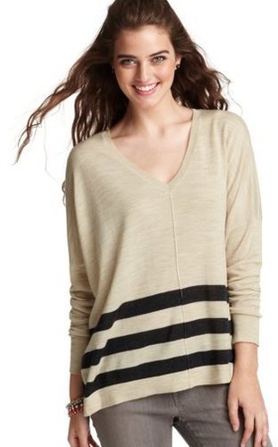 Striped V-Neck Poncho Sweater