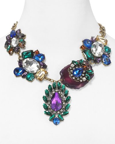Cara Accessories Jeweled and Agate Statement Necklace, 17"