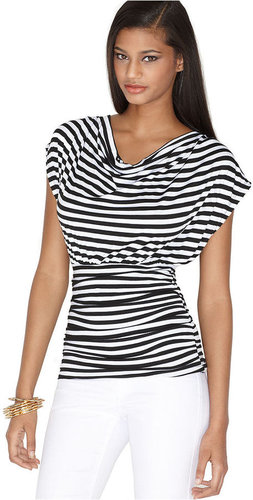 Bar III Top, Cap Sleeve Draped Striped