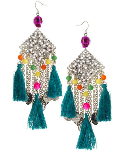 ASOS Skull And Fabric Tassel Chandelier Earrings