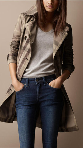 Mid-Length Lightweight Technical Fabric Check Trench Coat