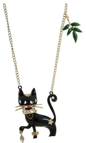Betsey Johnson - Morocco Adventure Long Necklace w/ Cat Pendant (Black) - Jewelry