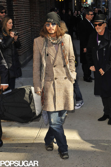 Johnny Depp smiled on his way to a Late Show appearance in NYC.
Johnny Depp smiled on his way to a Late Show appearance in NYC.