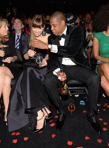 Jessica Biel shared drinks with Jay-Z at the Grammys.
Jessica Biel shared drinks with Jay-Z at the Grammys.