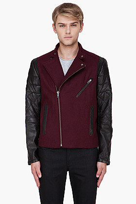 YIGAL AZROUEL Burgundy Leather Trim Varsity Jacket