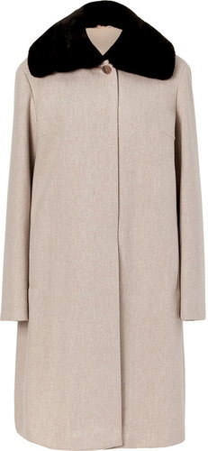 Jil Sander Oatmeal Heather Wool Coat with Removable Fur Collar