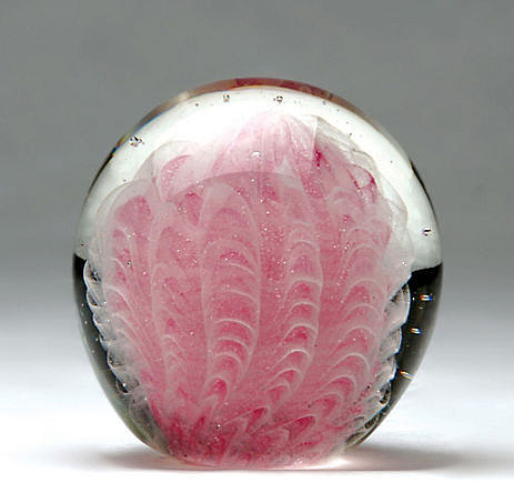 Feathered Pink Glass Paperweight