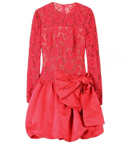 Valentino CHANTILLY LACE DRESS WITH SATIN SKIRT