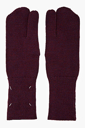 MAISON MARTIN MARGIELA Burgundy Wool Knit Mittens