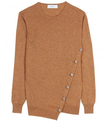 Pringle of Scotland CASHMERE PULLOVER WITH CRYSTAL-BEAD EMBELLISHED BUTTONS