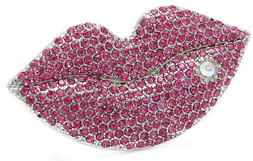 Betsey Johnson "Film Noir" Crystal Lips Two-Finger Stretch Ring
