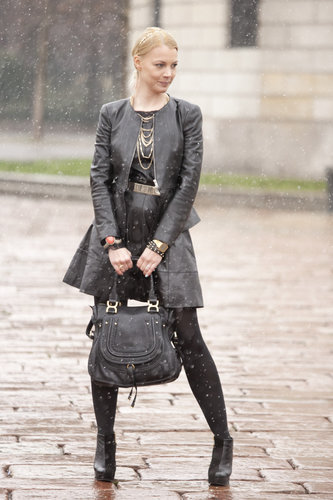 The cuts may have been ladylike, but in leather, they felt much edgier.
The cuts may have been ladylike, but in leather, they felt much edgier.