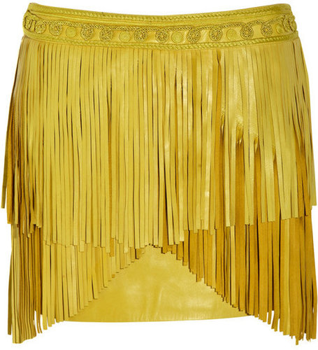 Matthew Williamson Fringed leather mini skirt
