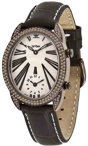 Le Vian Watch, Women's Swiss Time Duo Mini Diamond (1-3/4 ct. t.w.) Brown Satin Strap 31x36mm