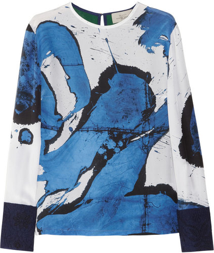 Preen Swoosh printed silk and wool top
