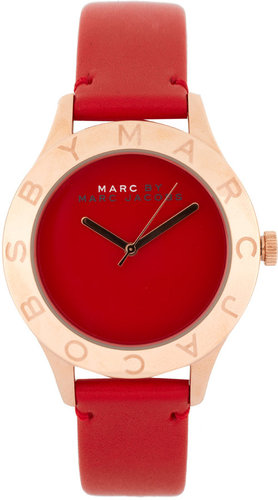 Marc By Marc Jacobs Red Leather Strap With Rose Gold Face Watch