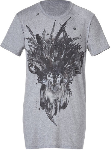 Balmain Grey S/S T-Shirt with Wolf Print