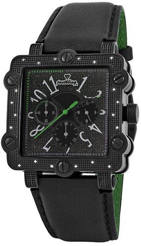Just Bling Men's JB-6223-G "Mason" Square Chronograph Diamonds Leather Watch