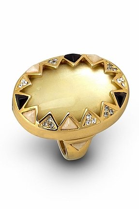 House of Harlow 1960 14KT Gold Ring with Resin Stone and Crystals