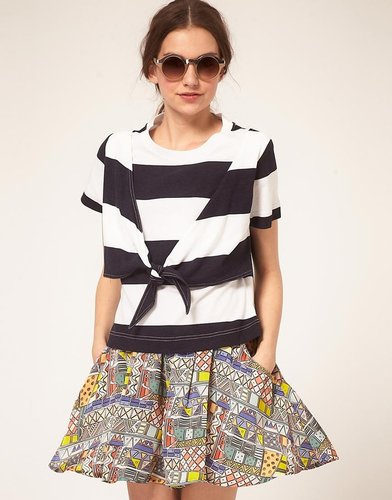 b Store Bold Stripe Cotton T-Shirt With Tie Front Detail