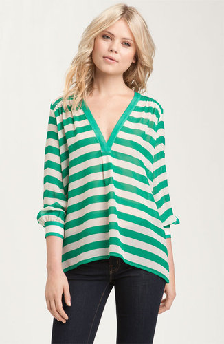 Joie 'Aceline' Sheer Stripe Silk V-Neck Top