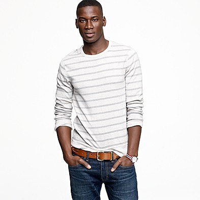Twisted rib long-sleeve layering tee in stripe