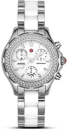 Michele  & #034;Tahitian" Stainless Steel Ceramic Watch with Diamond Accents, 35 mm