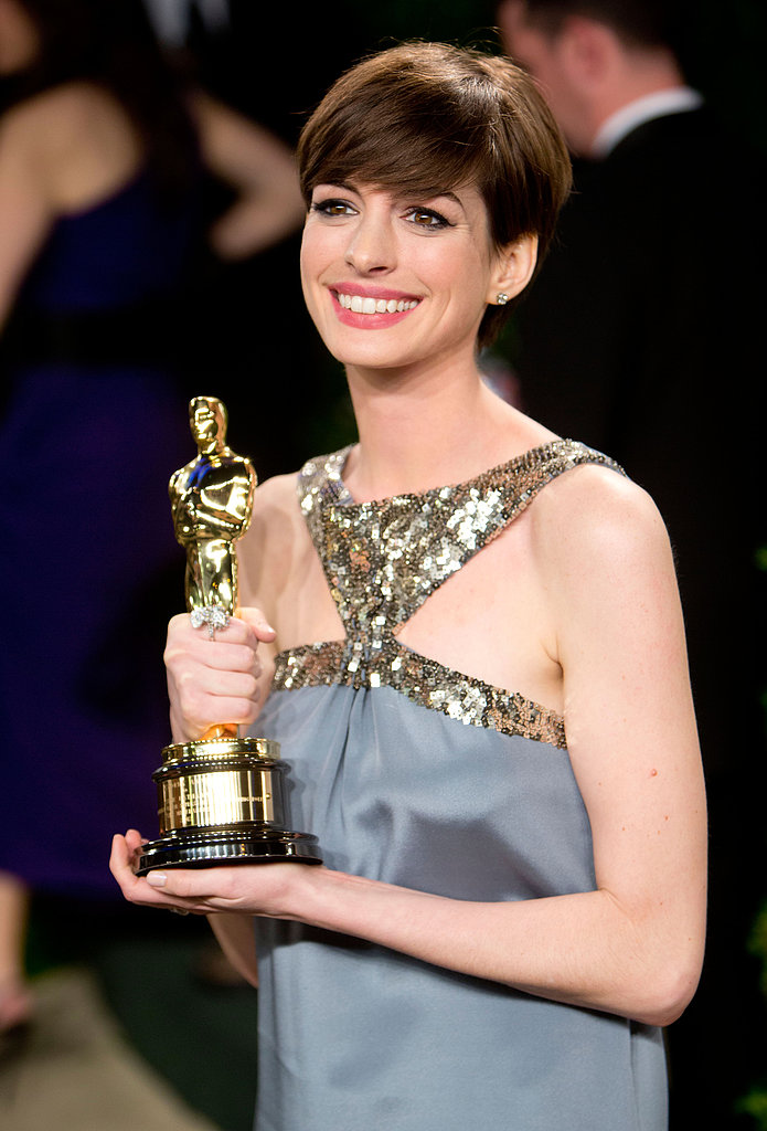 Anne Hathaway arrived at the Vanity Fair Oscar party.
Anne Hathaway arrived at the Vanity Fair Oscar party.