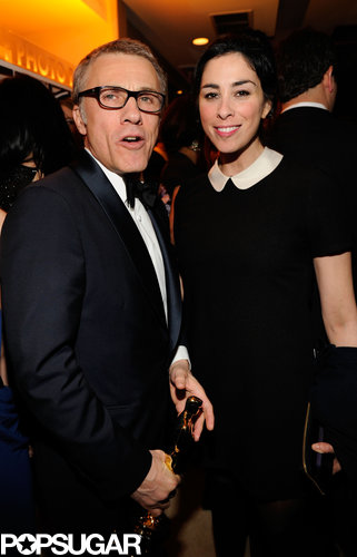 Sarah Silverman and Christophe Waltz chatted it up at Vanity Fair's Oscar after-party.
Sarah Silverman and Christophe Waltz chatted it up at Vanity Fair's Oscar after-party.
