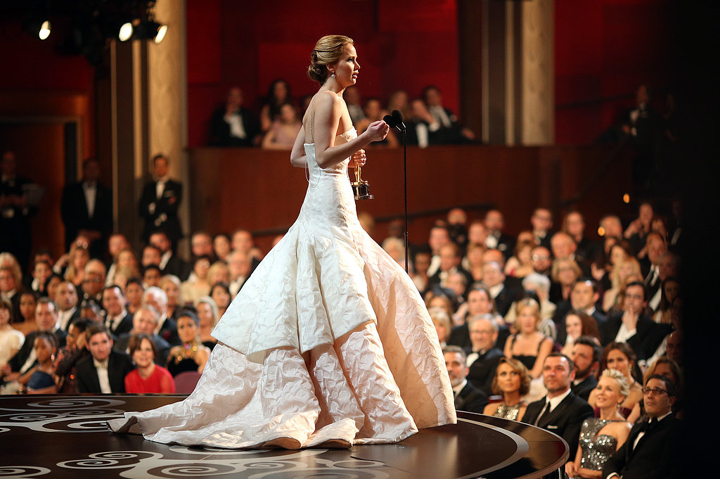 Jennifer Lawrence accepted her award at the 2013 Oscars.
Jennifer Lawrence accepted her award at the 2013 Oscars.