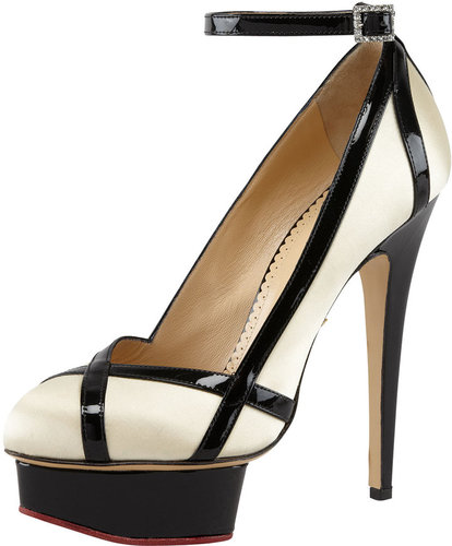 Charlotte Olympia Harlequin Patent-Trimmed Satin Pump