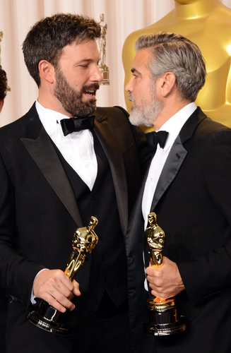 Ben Affleck and George Clooney celebrated together in the press room at the Oscars.
Ben Affleck and George Clooney celebrated together in the press room at the Oscars.