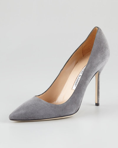 Manolo Blahnik BB Suede Pointed-Toe Pump, Gray
