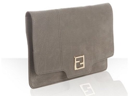 Fendi grey metallic leather convertible clutch