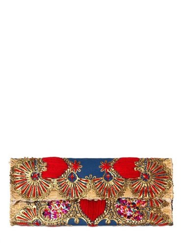 Laurence Heller - Embroidered Sequins Cotton Straw Clutch