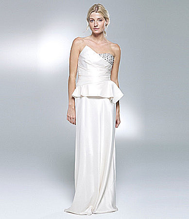 Laundry by Shelli Segal Satin Peplum Gown