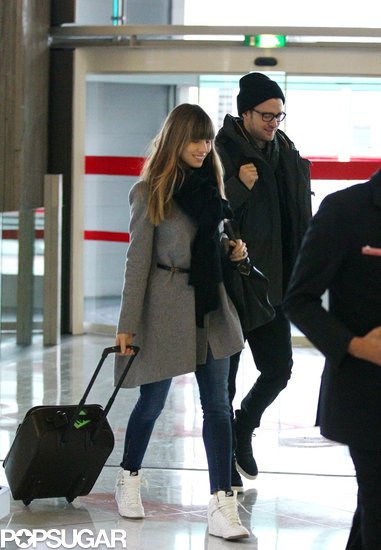 Justin Timberlake and Jessica Biel traveled through the airport in Paris. Justin Timberlake and Jessica Biel traveled through the airport in Paris.