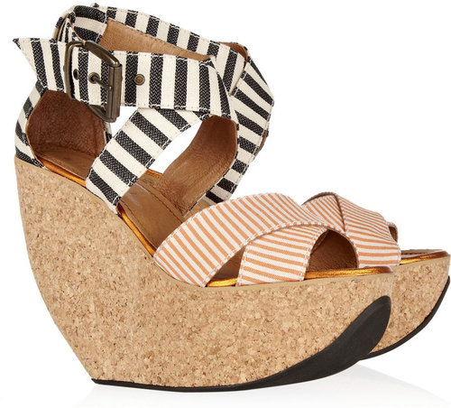 Minimarket Wati striped canvas and cork wedge sandals