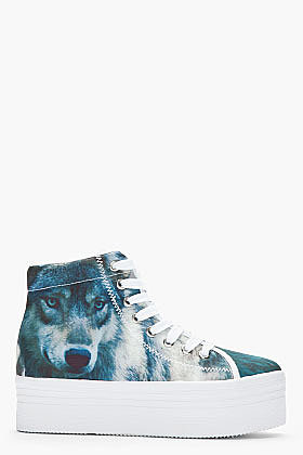 JEFFREY CAMPBELL Blue HOMG Wolf Print Platform Sneakers