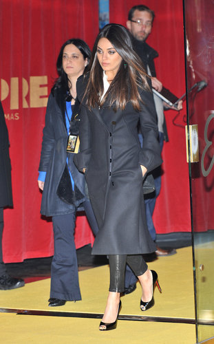 Mila Kunis departed the Oz the Great and Powerful London premiere in cropped black leather pants, a black coat, and black patent Christian Louboutin peep-toes.
Mila Kunis departed the Oz the Great and Powerful London premiere in cropped black leather pants, a black coat, and black patent Christian Louboutin peep-toes.